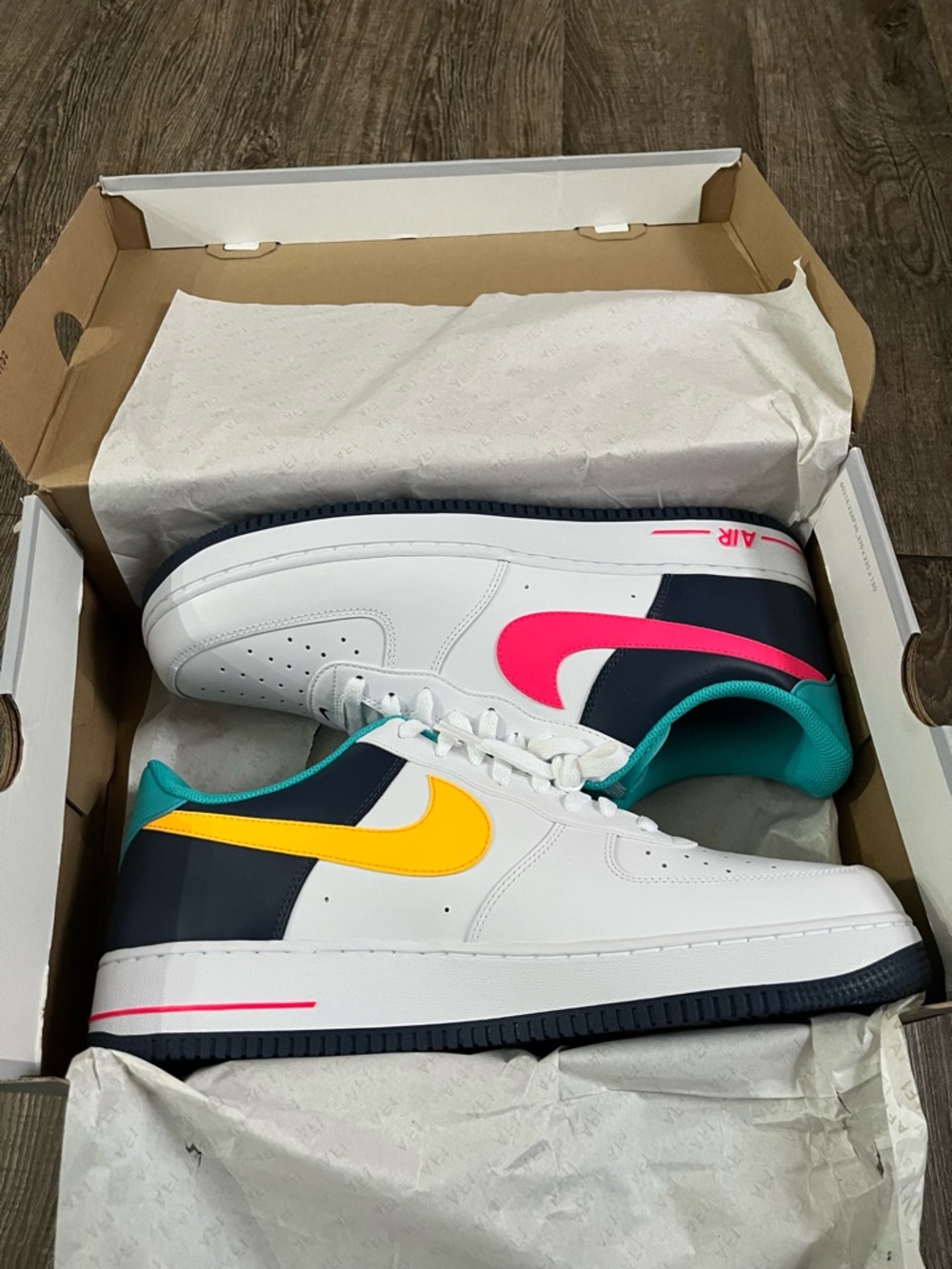Nike Air Force 1 Low White with Teal, Yellow & Pink Accents - Picture 2 of 8